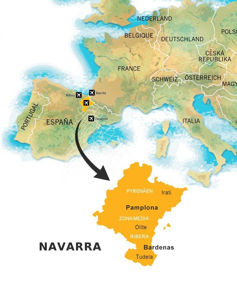 GEOGRAFISCHE LAGE, VERSCHIEDENE GEBIETE NAVARRAS UND ANREISE